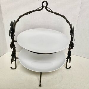 Elegant Vintage wrought iron Two-Tier server with vine & grape embellishments